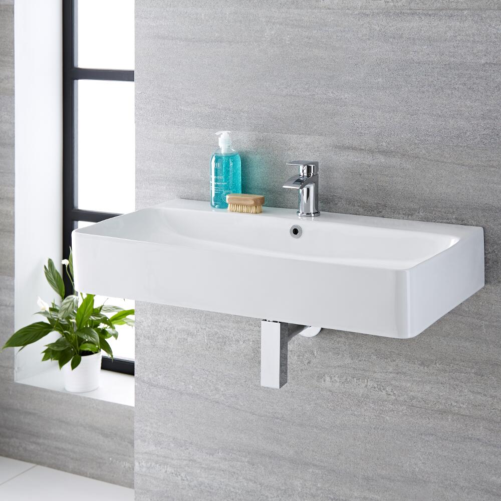 Exton Muurbevestiging Wastafel Wit Keramiek Rechthoekig 80cm x 41,5cm