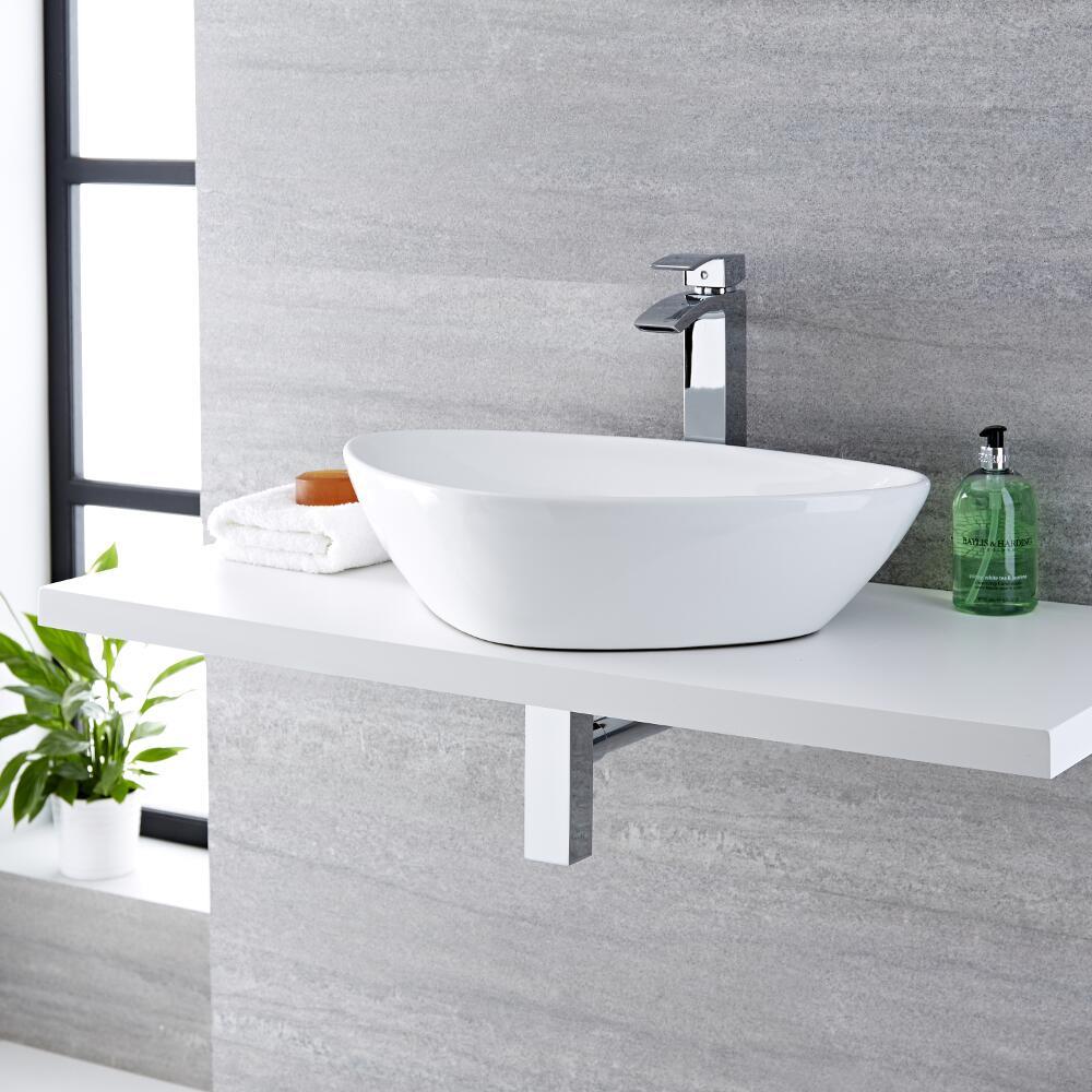 Razor Wastafelmengkraan & Kenton Opzetwastafel Wit Keramiek Ovaal 59cm x 39cm x 14cm