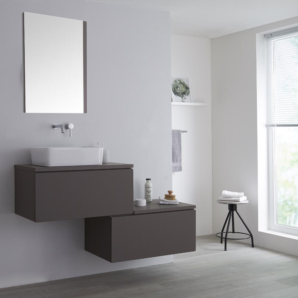 Wastafelmeubel + 1 x Opzetwastafel & Versprongen Onderkast Hangend Grijs 140cm – incl/excl. LED - Newington