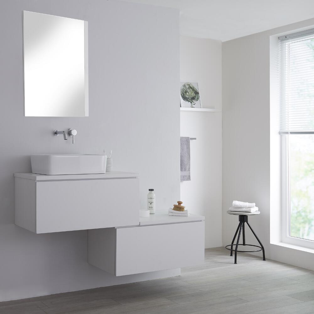 Newington Wastafelmeubel met Opzetwastafel en Versprongen Zijkast Combinatie Wit 140cm
