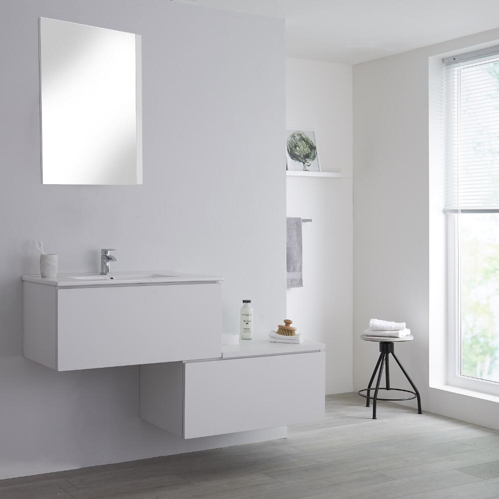 Newington Wastafelmeubel en Versprongen Zijkast Combinatie Wit 140cm