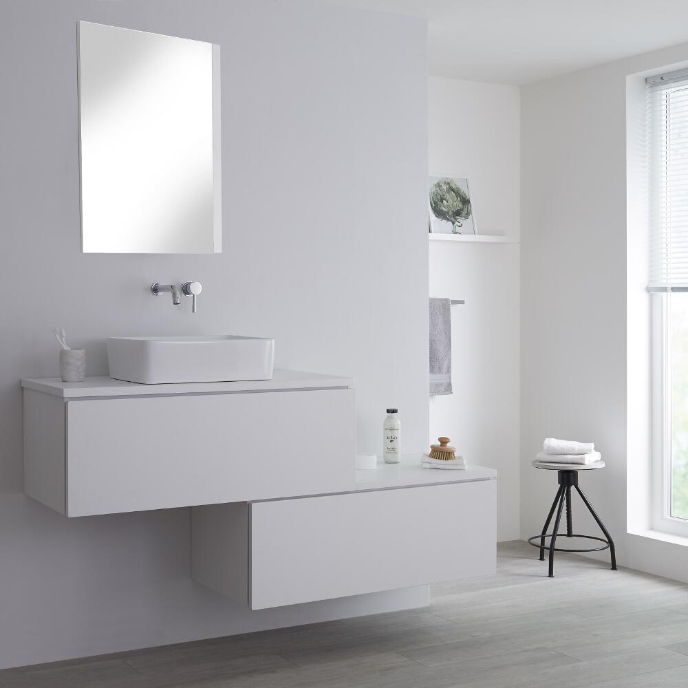Wastafelmeubel + 1 x Opzetwastafel & Versprongen Onderkast Hangend Wit 160cm – incl/excl. LED - Newington