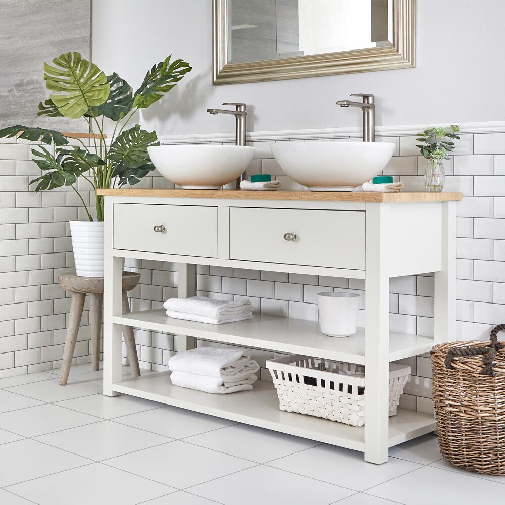 Wastafelmeubel 124cm met Twee Waskommen Klassiek Antiek Wit | Stratford