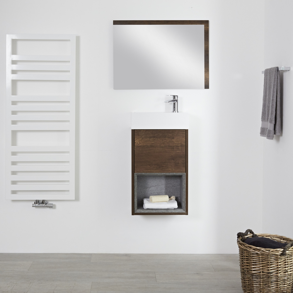 Hoxton Hangend Fontein Wastafelmeubel Donker Eiken 40 x 22 x 60cm
