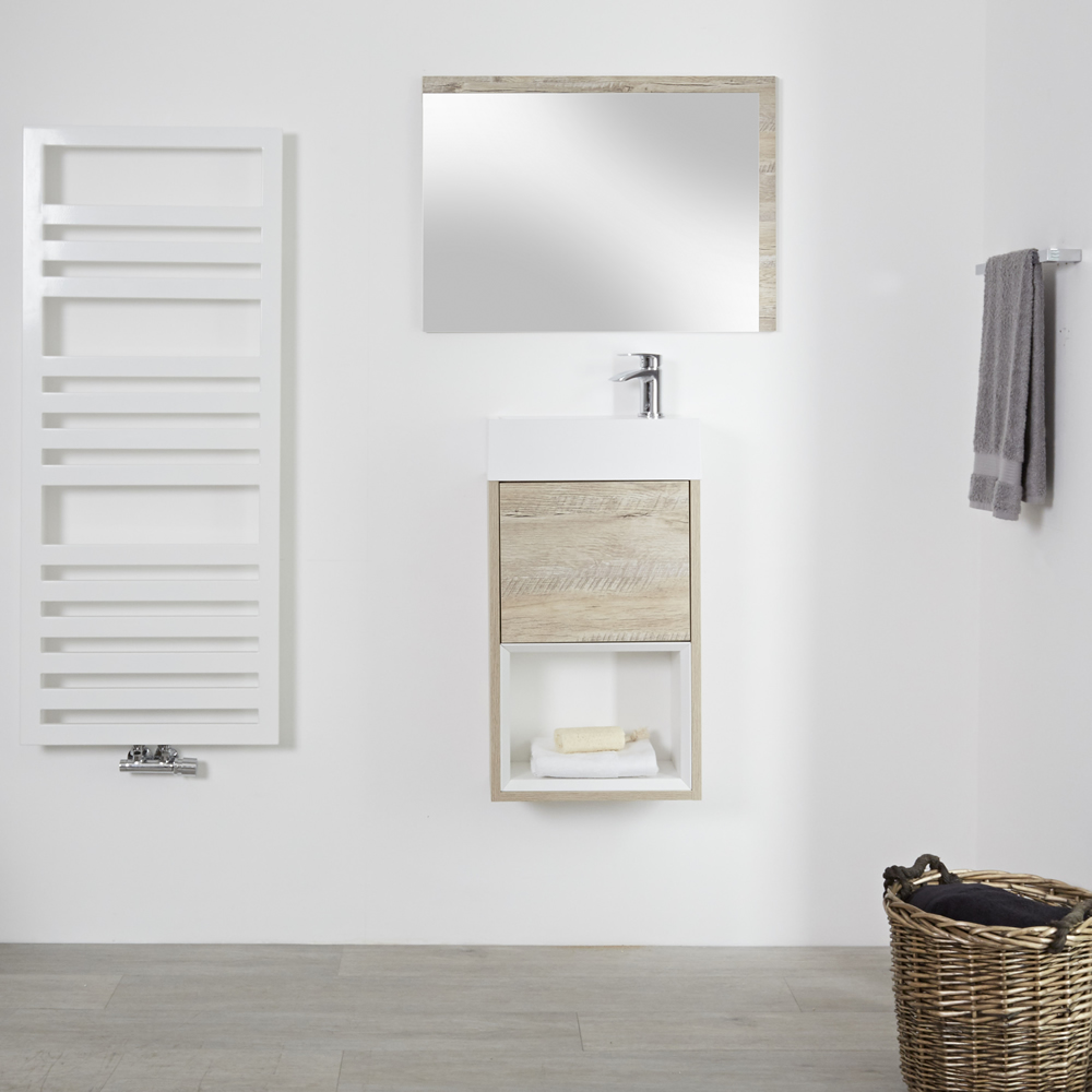 Hoxton Hangend Fontein Wastafelmeubel Licht Eiken 40 x 22 x 60cm