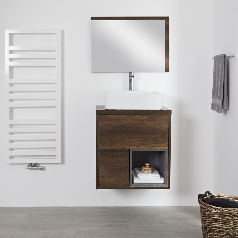 Hoxton Wastafelmeubel incl Vierkante Opzetwastafel Donker Eiken 60cm