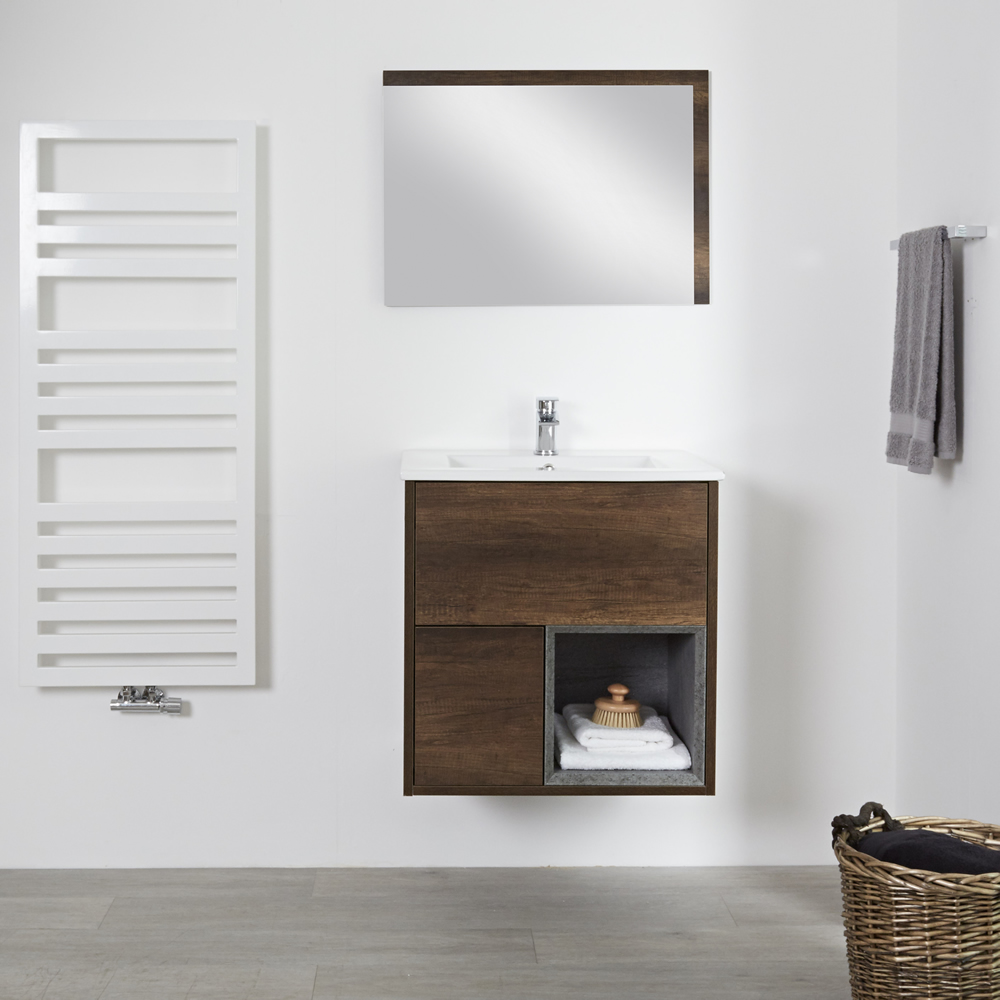 Hoxton Wastafelmeubel incl Keramische Wasbak Donker Eiken 60cm