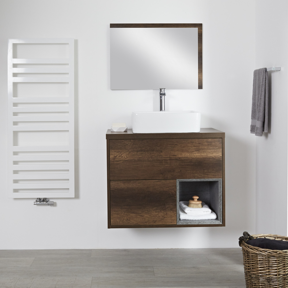 Hoxton Wastafelmeubel incl Vierkante Opzetwastafel Donker Eiken 80cm