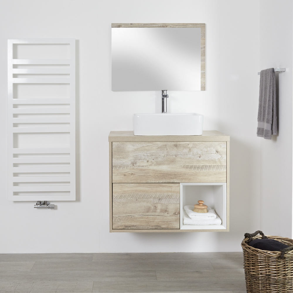 Wastafelmeubel + 1 x Opzetwastafel Wastafel Hangend Licht Eiken 80cm – incl/excl. LED - Hoxton