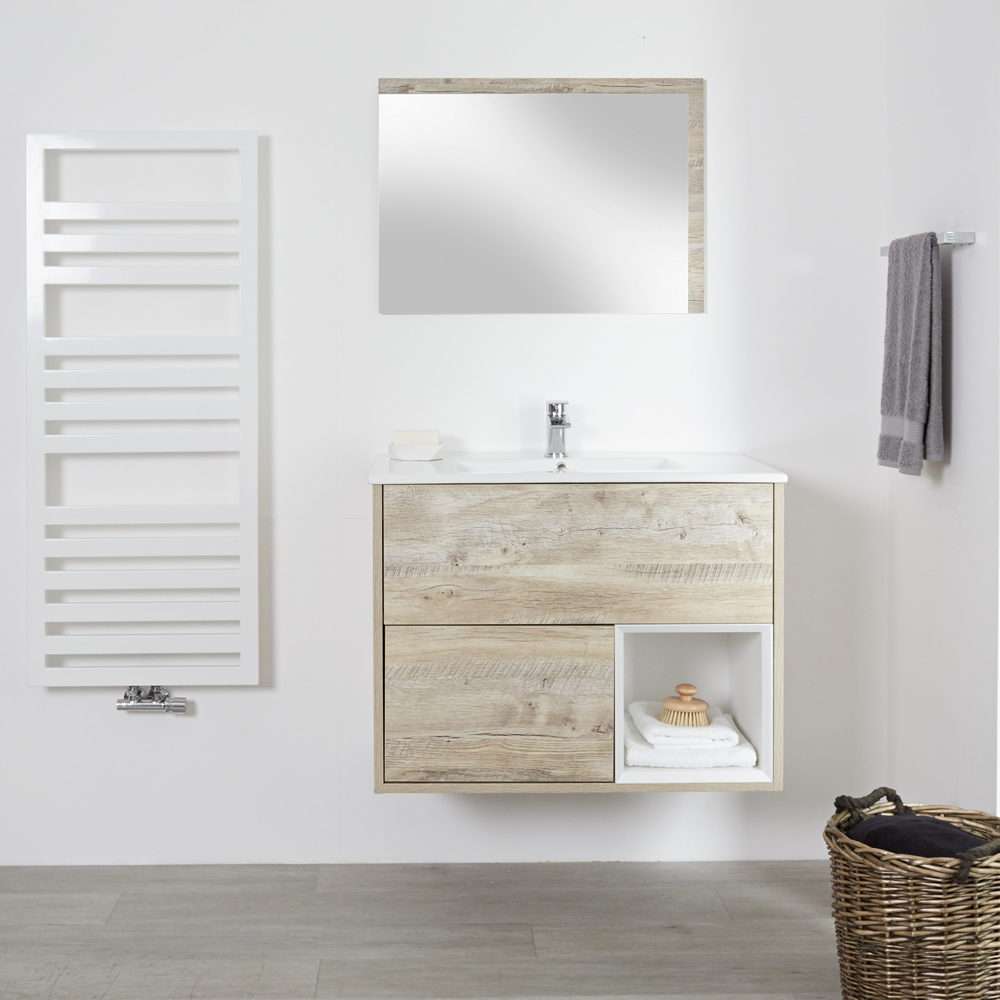 Wastafelmeubel + Enkele Wastafel Hangend Licht Eiken 80cm – incl/excl. LED - Hoxton