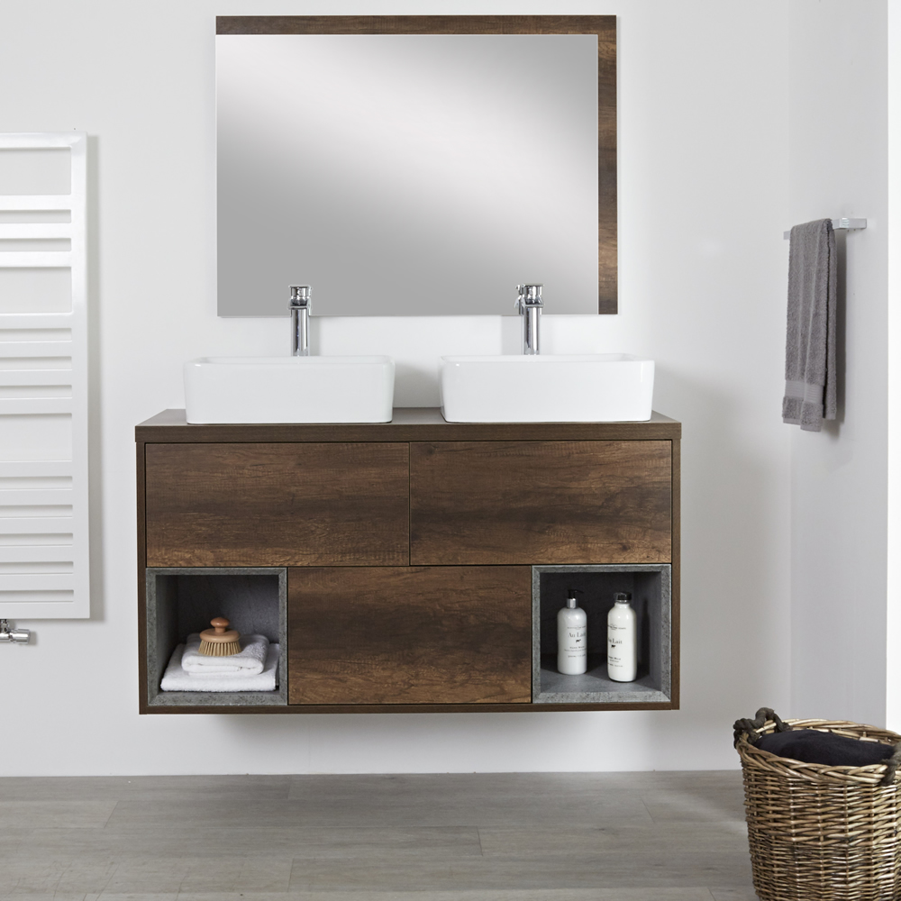 Hoxton Wastafelmeubel incl Vierkante Opzetwastafel Donker Eiken 120cm