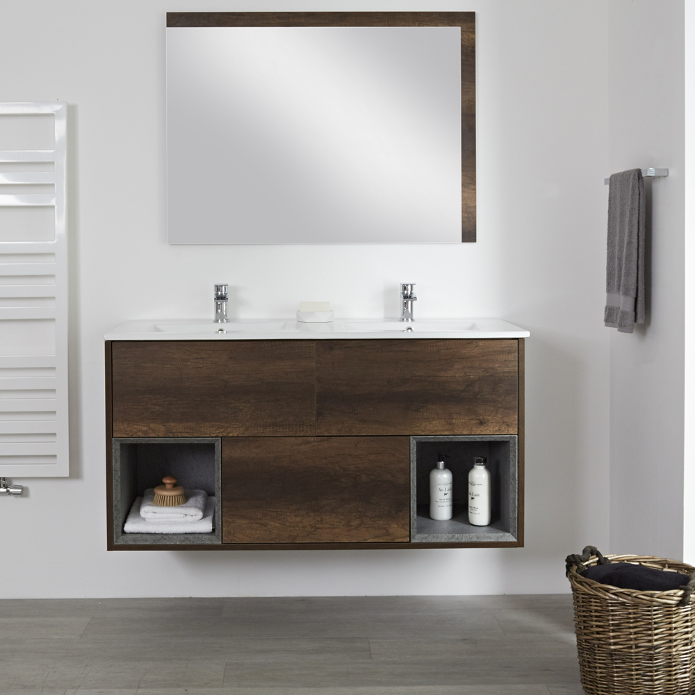 Wastafelmeubel + Enkele Wastafel Hangend Donker Eiken 120cm – incl/excl. LED - Hoxton