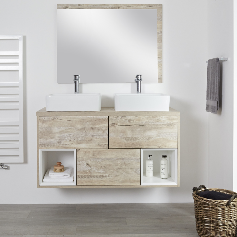Hoxton Wastafelmeubel incl Rechthoekige Opzetwastafel Licht Eiken 120cm