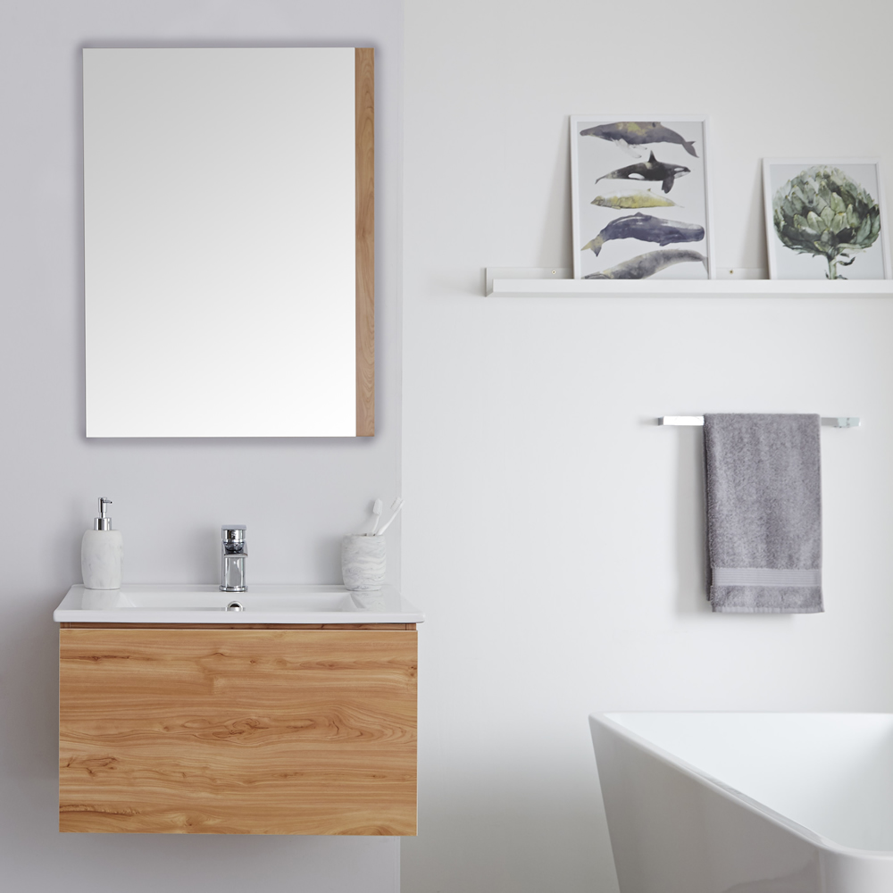 Newington Hangend Wastafelmeubel Goud Eiken incl. Keramische Wasbak - 60 x 35cm