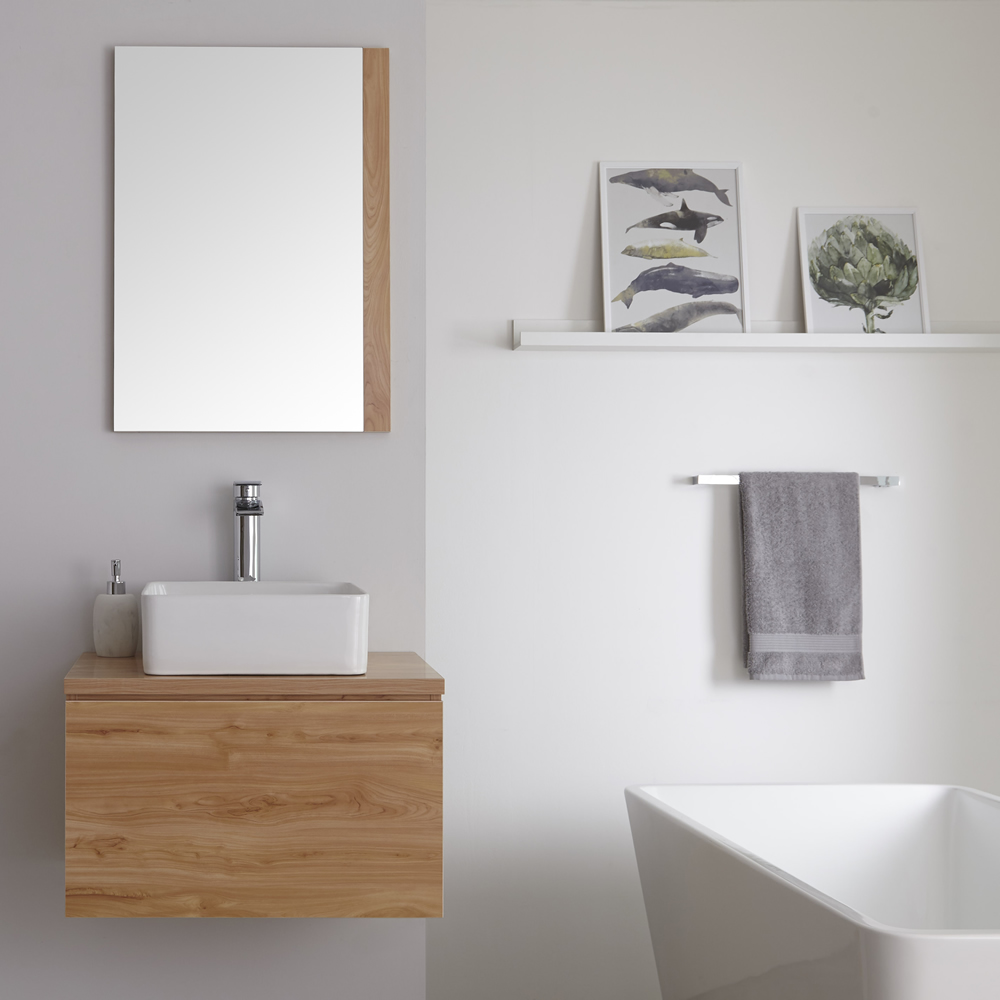 Wastafelmeubel + 1 x Opzetwastafel Hangend Goud Eiken 60cm – incl/excl. LED -Newington