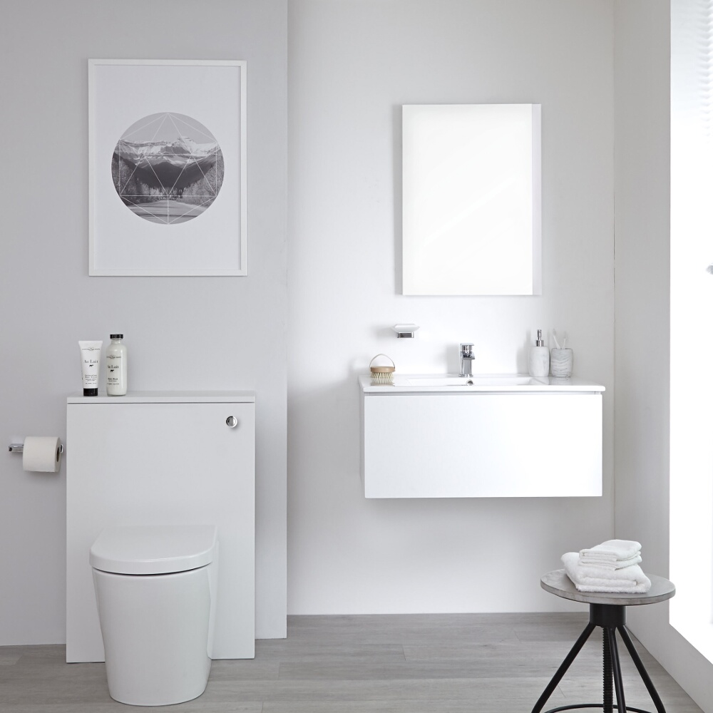 Badkamermeubelset 80cm Hangend Wit Wastafelmeubel enToiletset | Newington