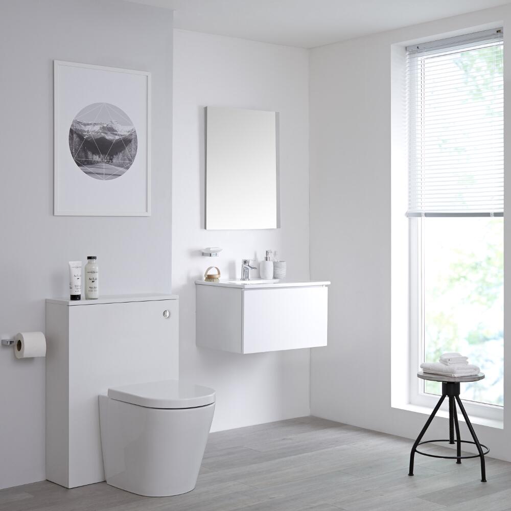 Newington Hangend Wastafelmeubel 60cm Mat Wit incl. Keramische Wasbak - Toilet Ombouw & Staand Toilet