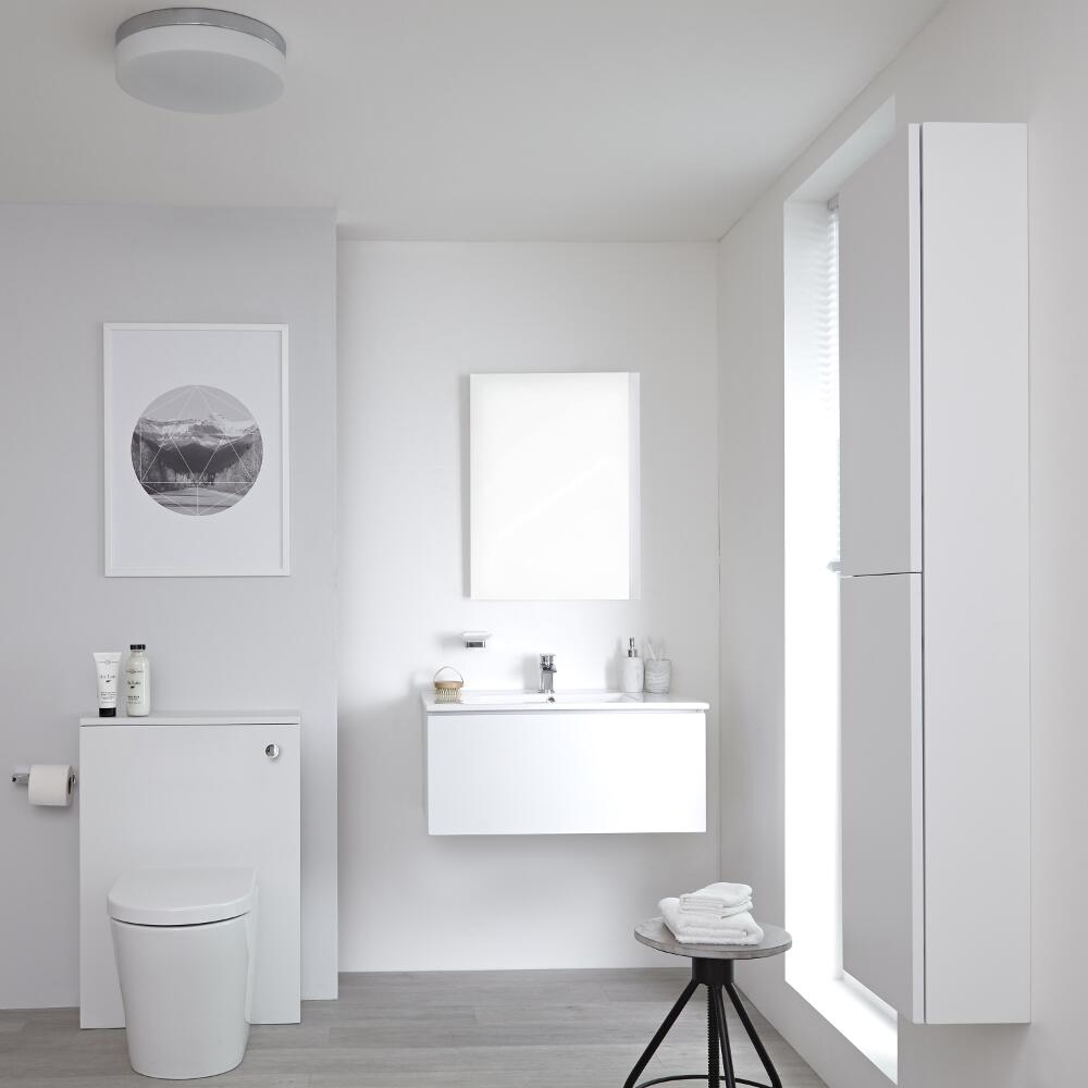 Newington Hangend Wastafelmeubel 80cm met Wasbak - Staand Toilet met Ombouw - Kast en Spiegel Mat Wit