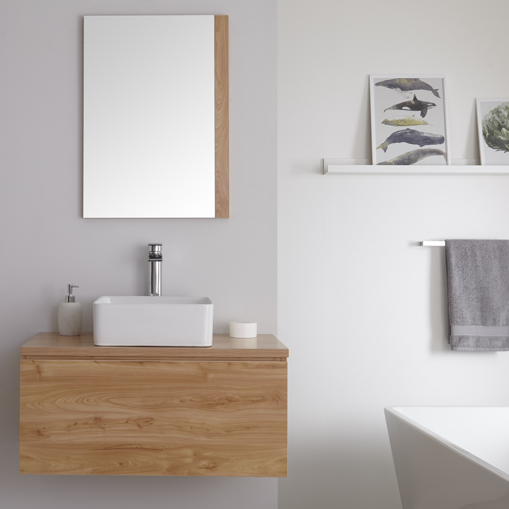 Wastafelmeubel + 1 x Opzetwastafel Hangend Goud Eiken 80cm – incl/excl. LED -Newington