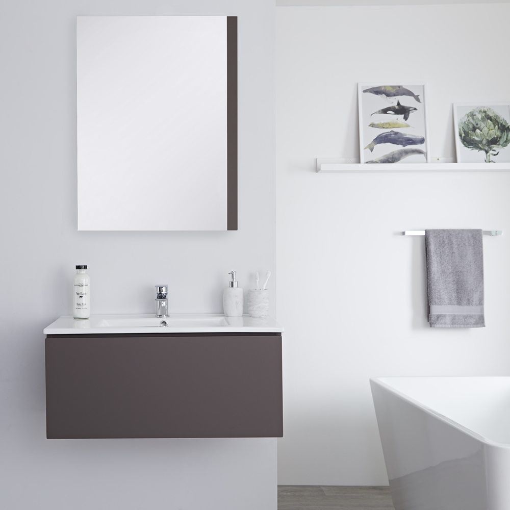 Wastafelmeubel + Enkele Wastafel Hangend Mat Grijs 80cm – incl/excl. LED - Newington