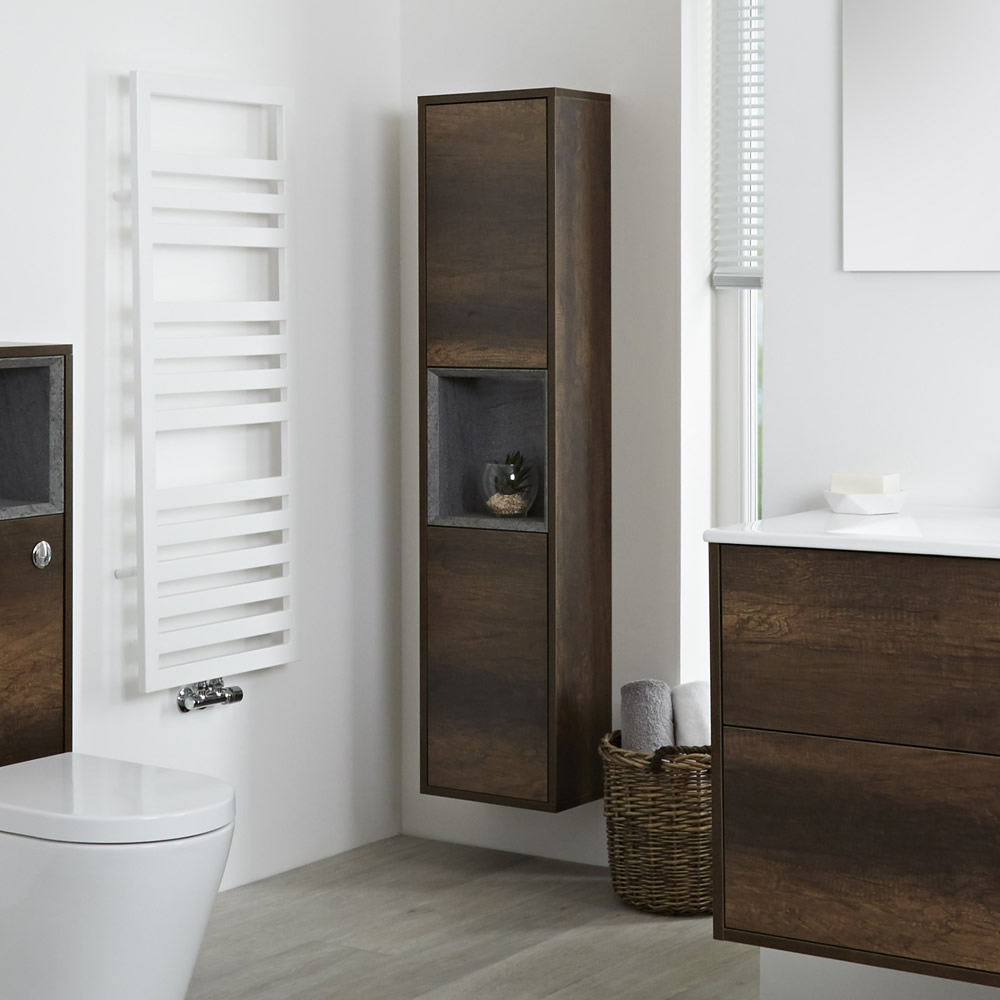 Badkamerkast - 2 Draaideuren & 1 Open Schap Donker Eiken 150cm - incl/excl. LED - Hoxton