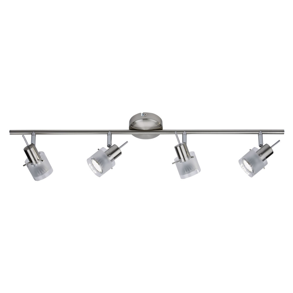 Biard GU10 RVS Plafondspot met 4 spots - Satijn Nikkel / Mat Glas