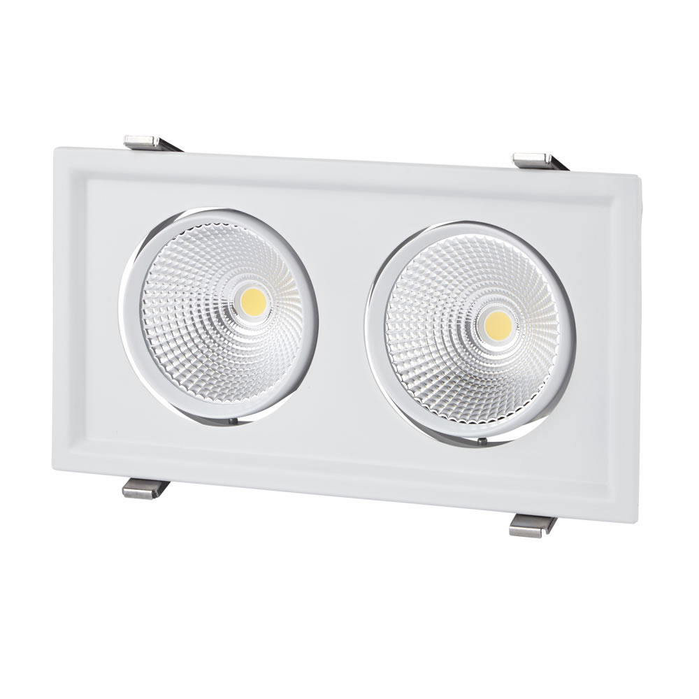 60W Kantelbare Cob Led Inbouwspot Met 2 Spots Incl Lamp & Driver - Wit