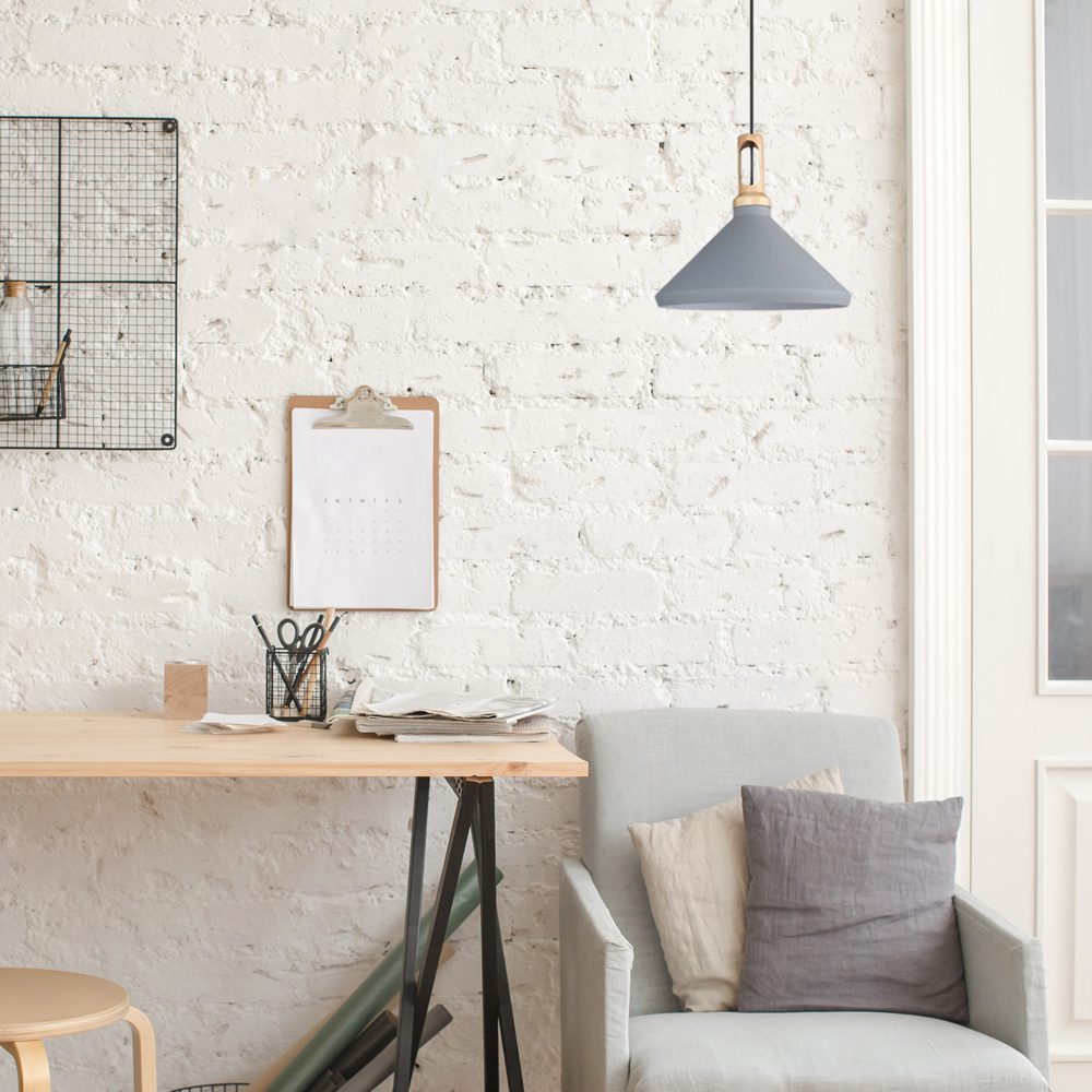 Orlu Hanglamp met Hout Detail E27 Zwart/Wit