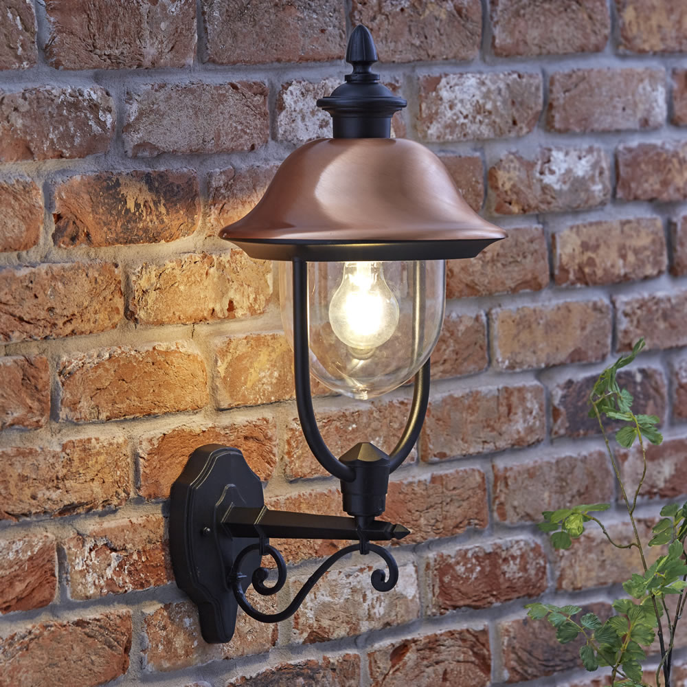 Biard Verona Dimbare Wandlamp Buiten Zwart en Koper excl. lamp E27 / IP44