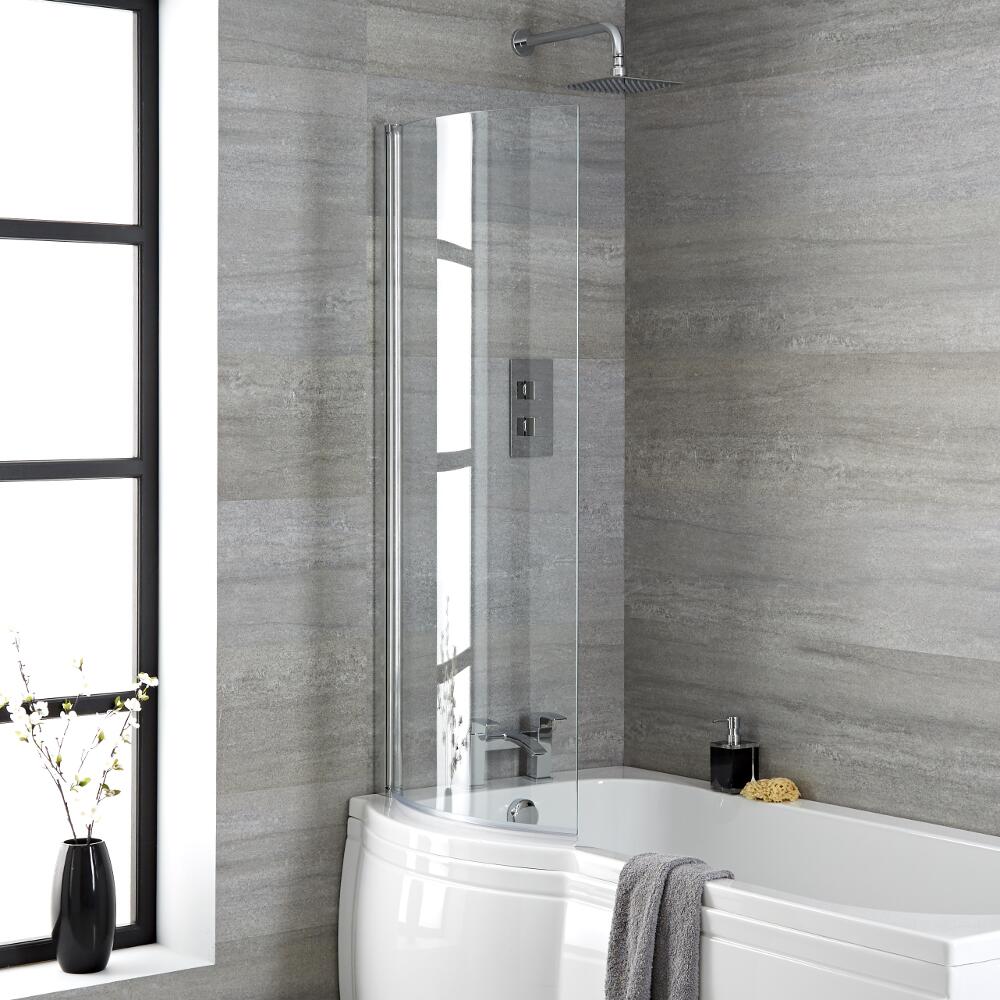 Portland Omkeerbare Gebogen Badwand - 6mm dik veiligheidglas - 140cm x 80mm