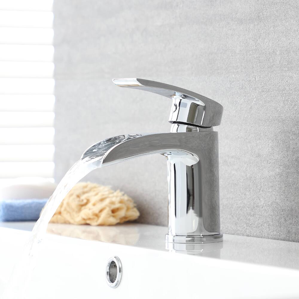 1-greeps Wastafelmengkraan met Watervaluitloop, Perlator en Drukknop Afvoerplug