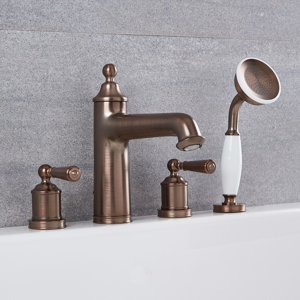 Colworth 4-gats Traditionele Badmengkraan + Handdouche Massief Messing - Olie Gewreven Brons
