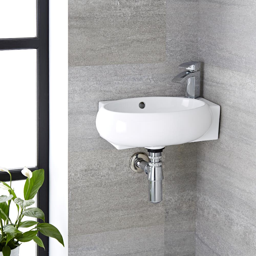 Waterval Mengkraan & Ashbury Ovaal Wastafel Wit Keramiek 43cm x 28cm x 12cm