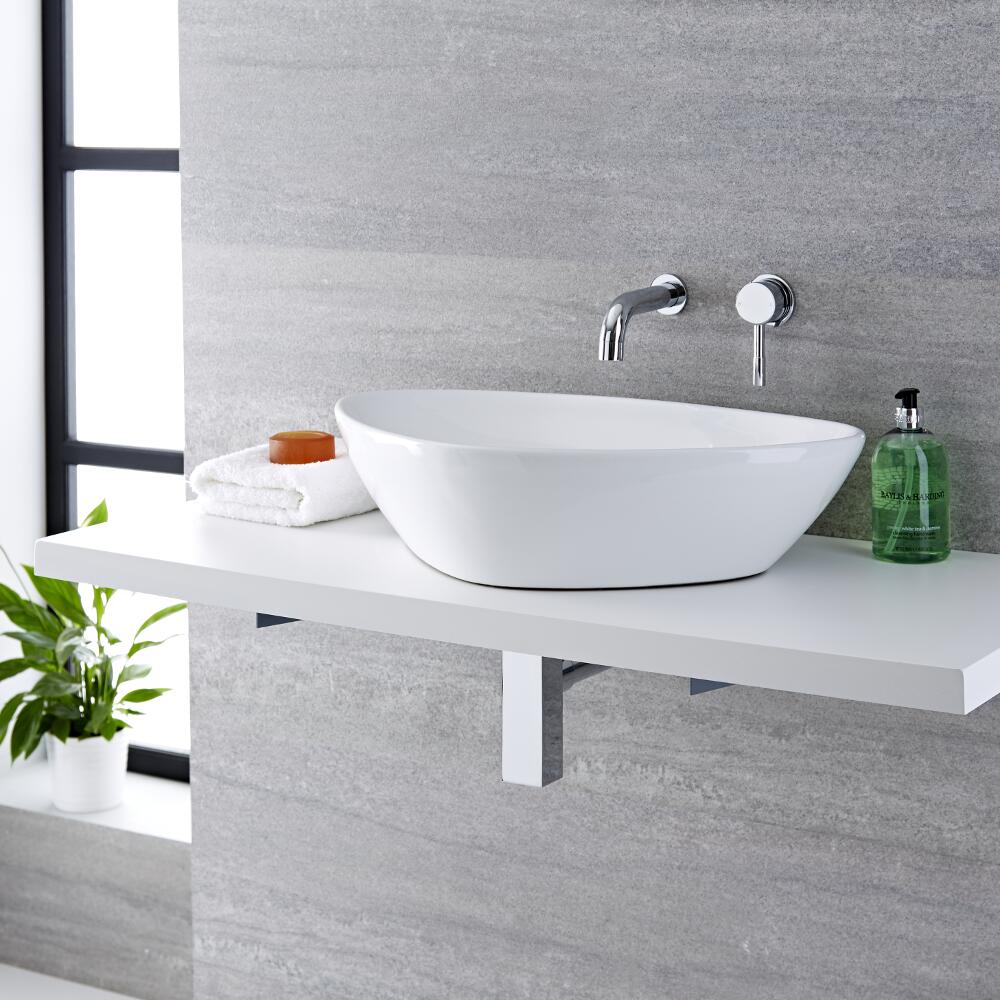 Mirage Wandkraan & Kenton Opzetwastafel Wit Keramiek Ovaal 59cm x 39cm x 14cm