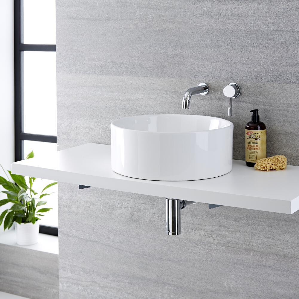 Mirage Wandkraan & Covelly Opzetwastafel Wit Keramiek Rond d. 40cm