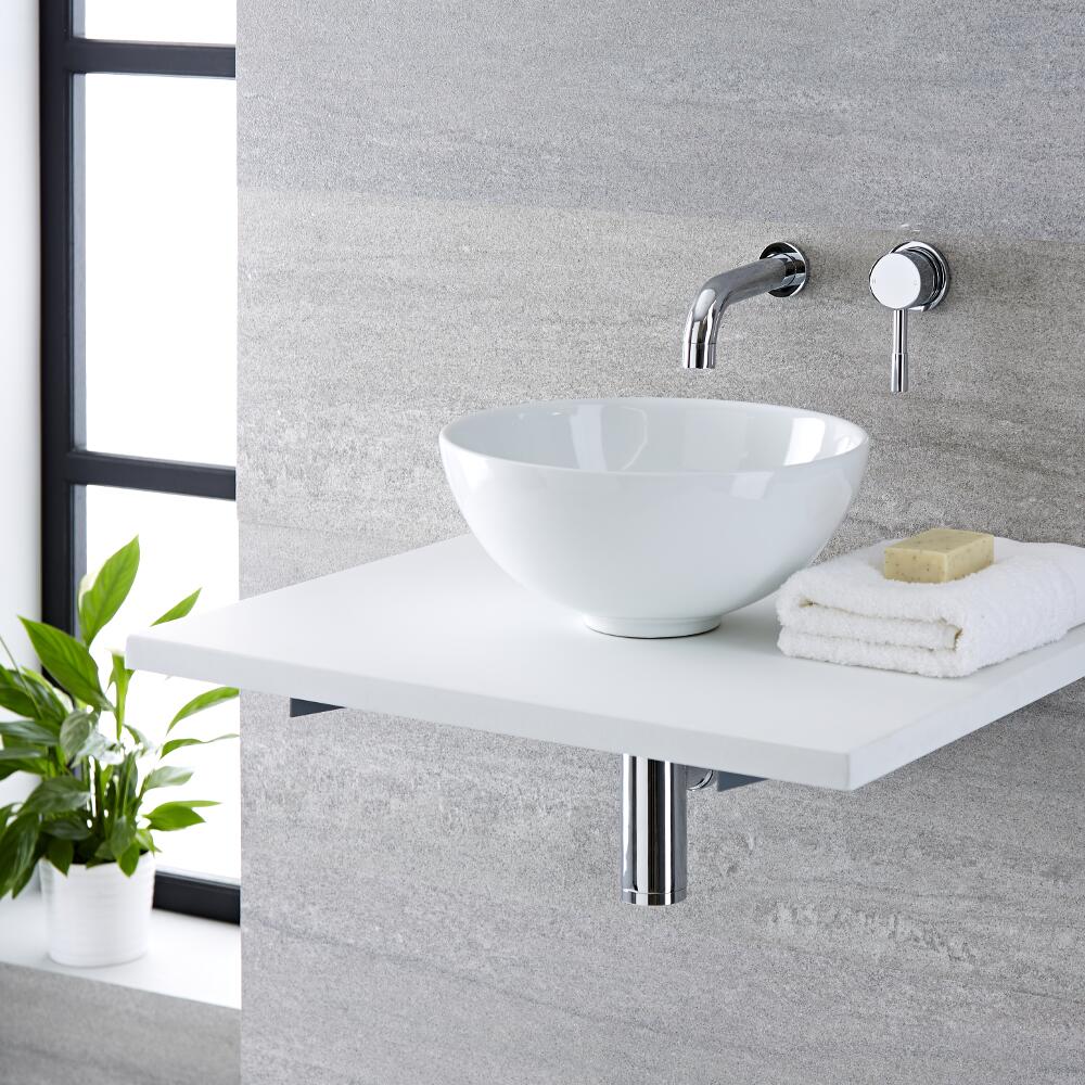 Mirage Wandkraan & Ashbury Opzetwastafel Wit Keramiek Rond d.32cm