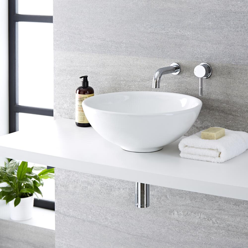 Mirage Wandkraan &Ashbury Opzetwastafel Wit Keramiek Rond d.40cm
