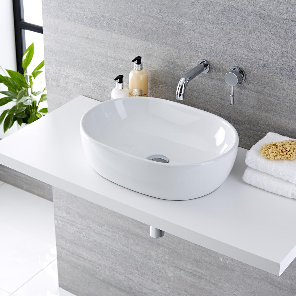Mirage Wandkraan & Otterton Opzetwastafel Wit Keramiek Ovaal 48cm x 35cm x 13cm