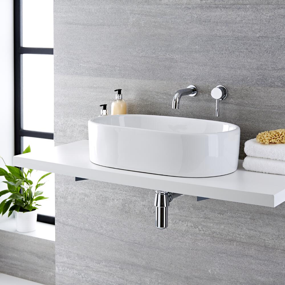 Mirage Wandkraan & Otterton Opzetwastafel Wit Keramiek Ovaal 56cm x 35cm x 14,5cm