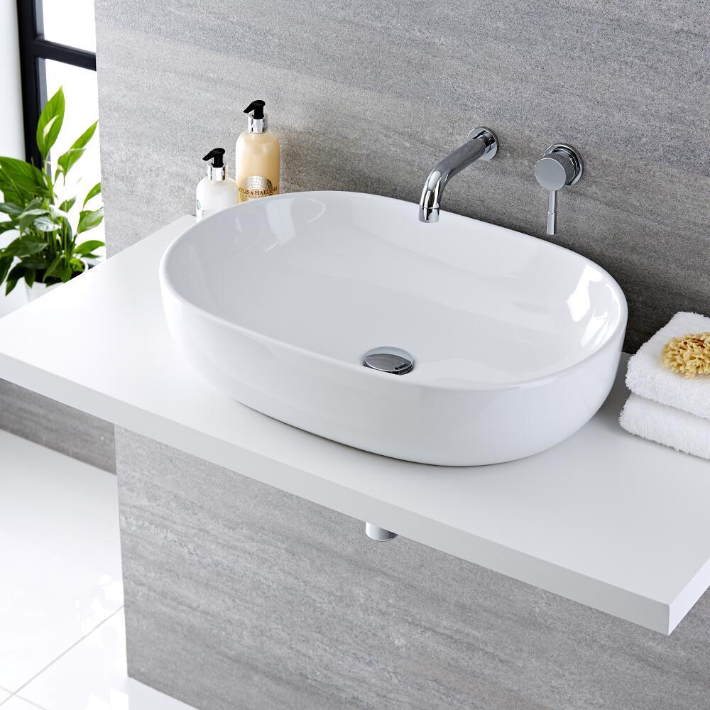 Mirage Wandkraan & Otterton Opzetwastafel Wit Keramiek Ovaal 59cm x 41cm x 14,5cm