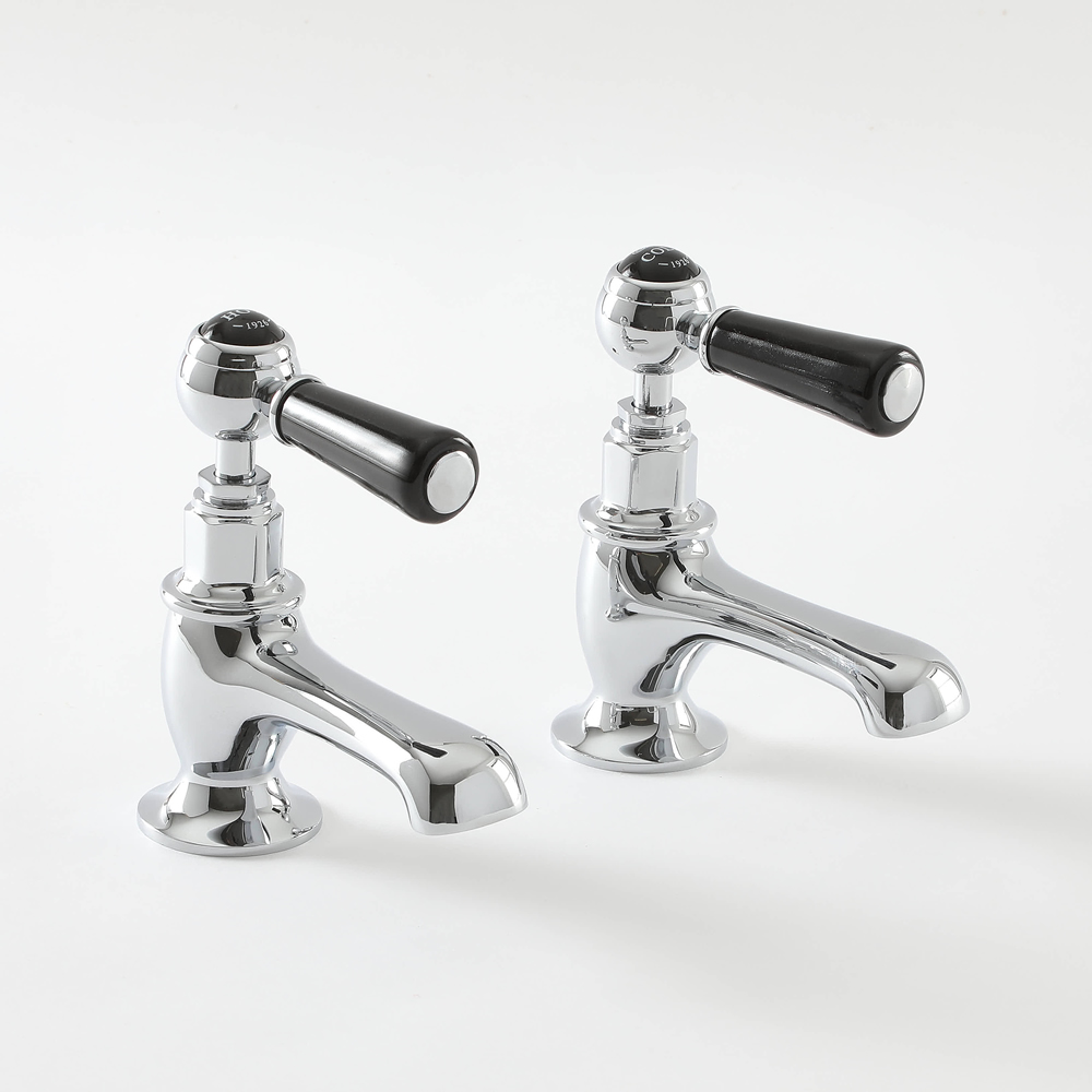 2 x Wastafelkraantjes Klassiek Steel Handvat | Chroom en Zwart | Elizabeth