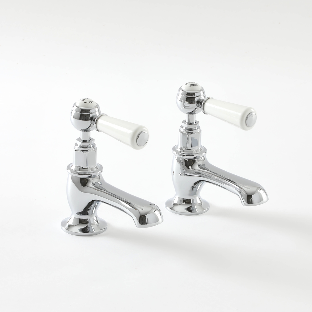 2 x Wastafelkraantjes Klassiek Steel Handvat | Chroom en Wit | Elizabeth
