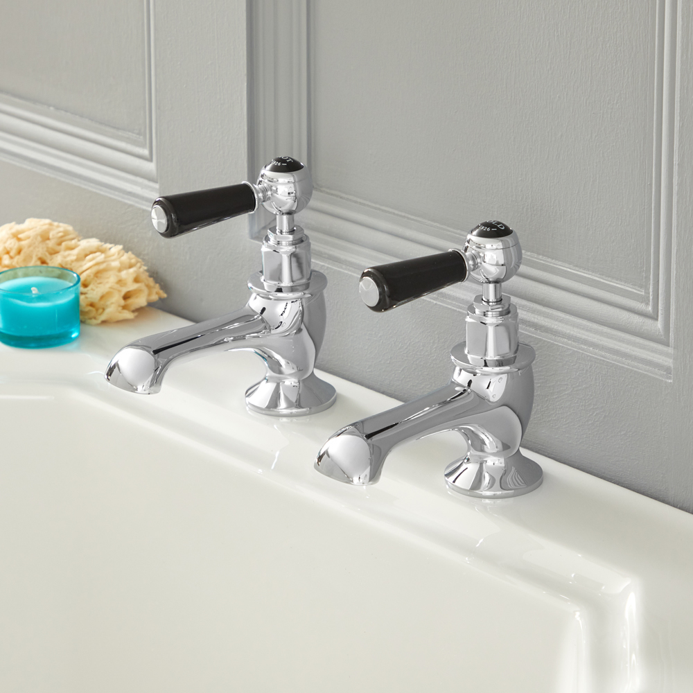 2 x Badkraantjes Klassiek Steel Handvat | Chroom en Zwart | Elizabeth