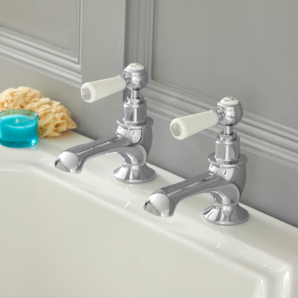 2 x Badkraantjes Klassiek Steel Handvat |Chroom en Wit | Elizabeth