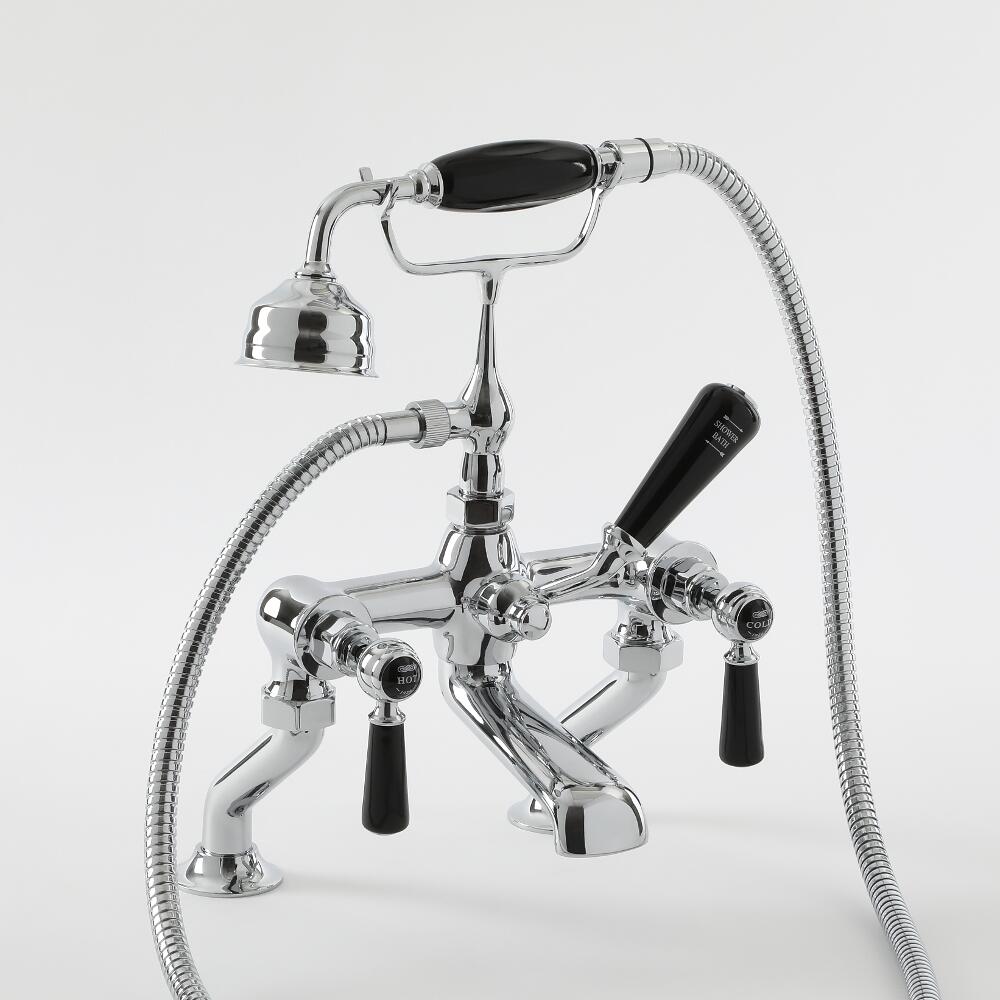 Badmengkraan Badbevestiging Klassiek Steel Handvat, Handdouche & Baduitloop | Messing | Chroom en Zwart | Elizabeth