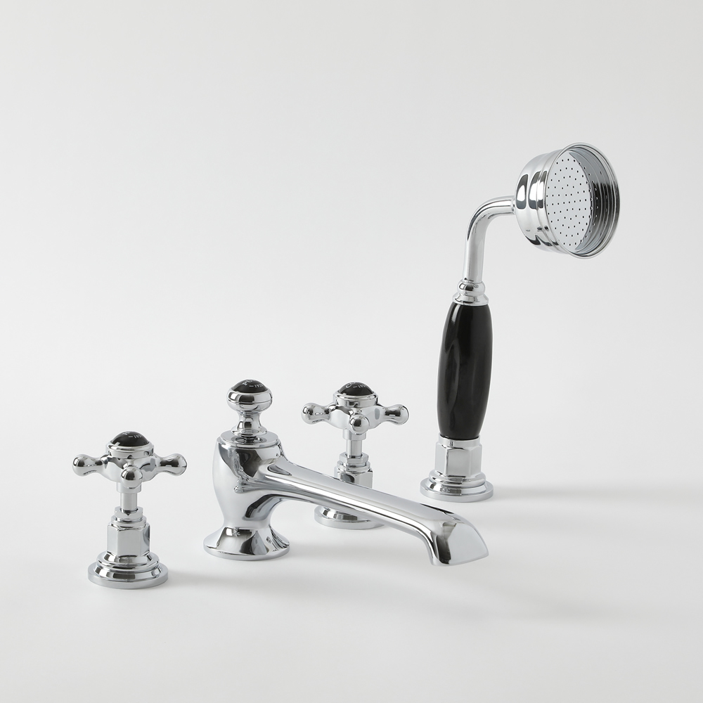 4-gats Badmengkraan en Handdouche Klassiek Kruiskop Handvat | Chroom en Zwart | Elizabeth