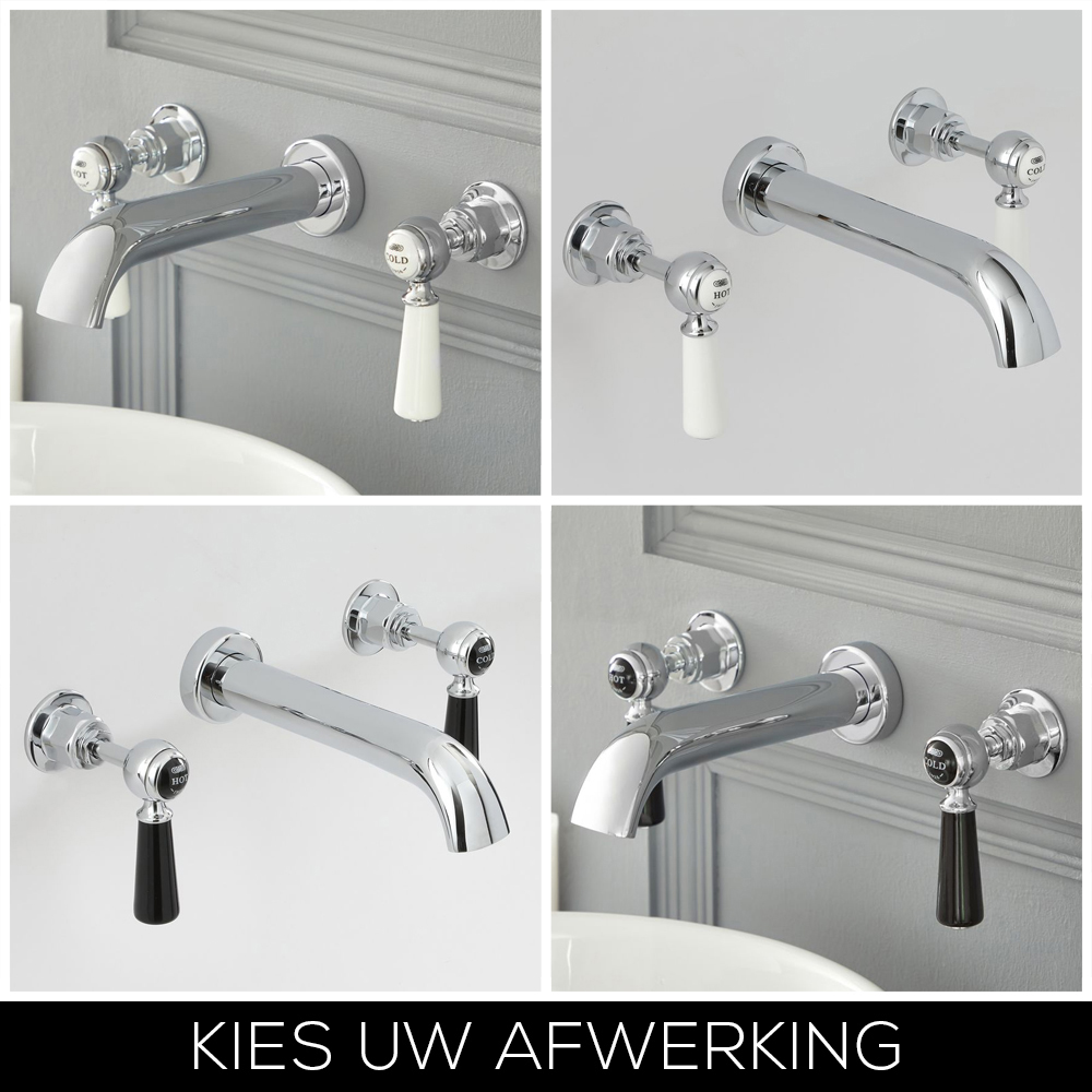 3-gats Wastafelmengkraan Muurbevestiging Klassiek Steel Handvat | Kies de Afwerking | Elizabeth