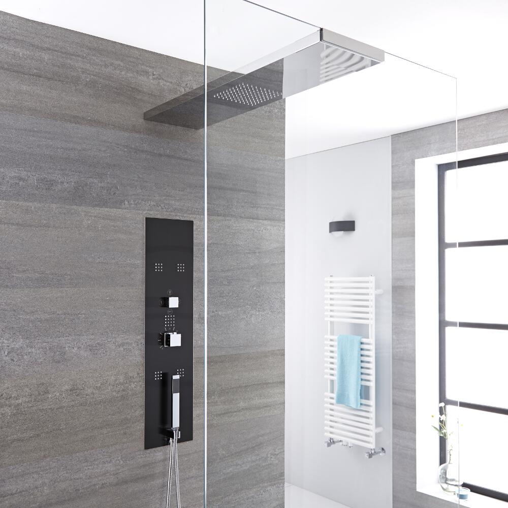 Llis 3-weg Thermostatisch Inbouw Douchepaneel Staalgrijs Douchehemel 90 x 25cm (voor bevestiging douchewand) Handdouche & Bodyjets