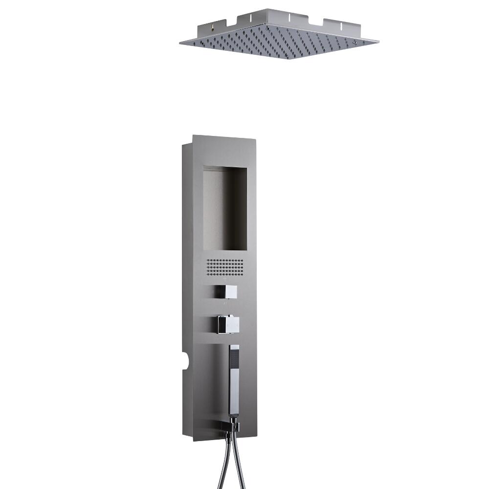 Llis 2-delig Inbouw Douchepaneel Thermostatisch Geborsteld Staal met Verzonken 20 x 20 cm RVS Plafonddouchekop