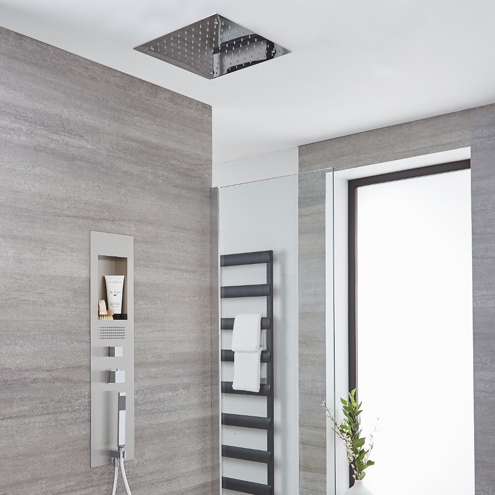 Llis 2-delig Inbouw Douchepaneel Thermostatisch Geborsteld Staal met Verzonken 20 x 20 cm RVS Plafonddouchekop